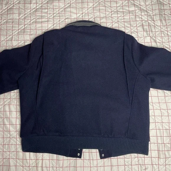 Woolrich Men Large Wool Jacket Navy Blue Plaid Lined Bomber Style Made USA - Picture 9 of 13